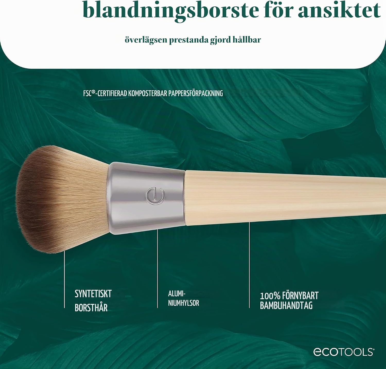 Detalle de EcoTools Blending Face Makeup Brush – tät foundationborste med syntetstrån