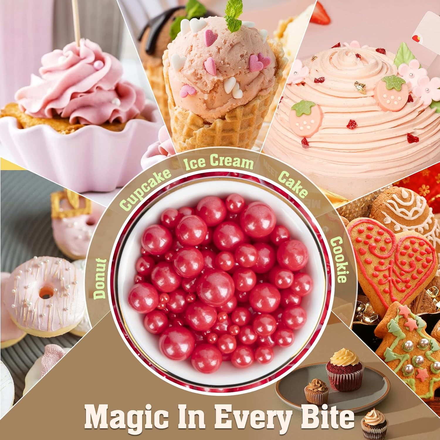 Detalle 2 de Twisweet Red Sugar Pearls, 130 g Edible Cake Sprinkles in Mixed Sizes