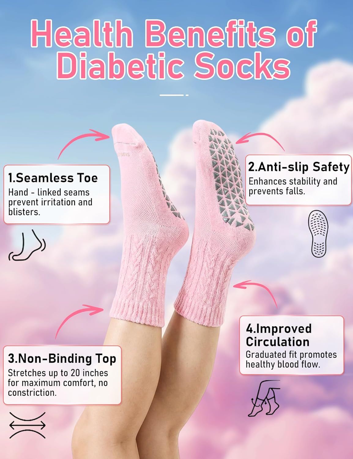 Thumbnail 2 de Frelimiu Diabetic Socks with Grippers for Women (Non-Slip Bamboo Viscose), 4 Pairs, Size 8–11