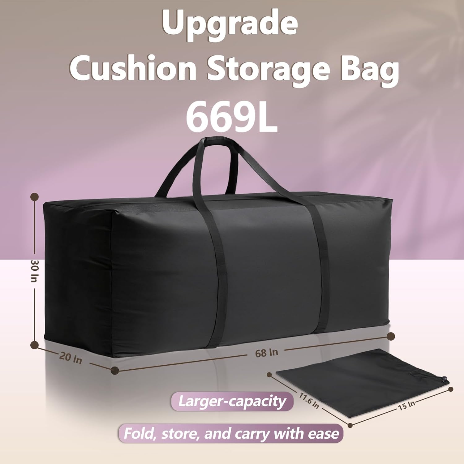 Detalle 2 de Waterproof Patio Cushion Storage Bag (173 × 51 × 76 cm) – heavy-duty Oxford cover with dustproof & UV protection