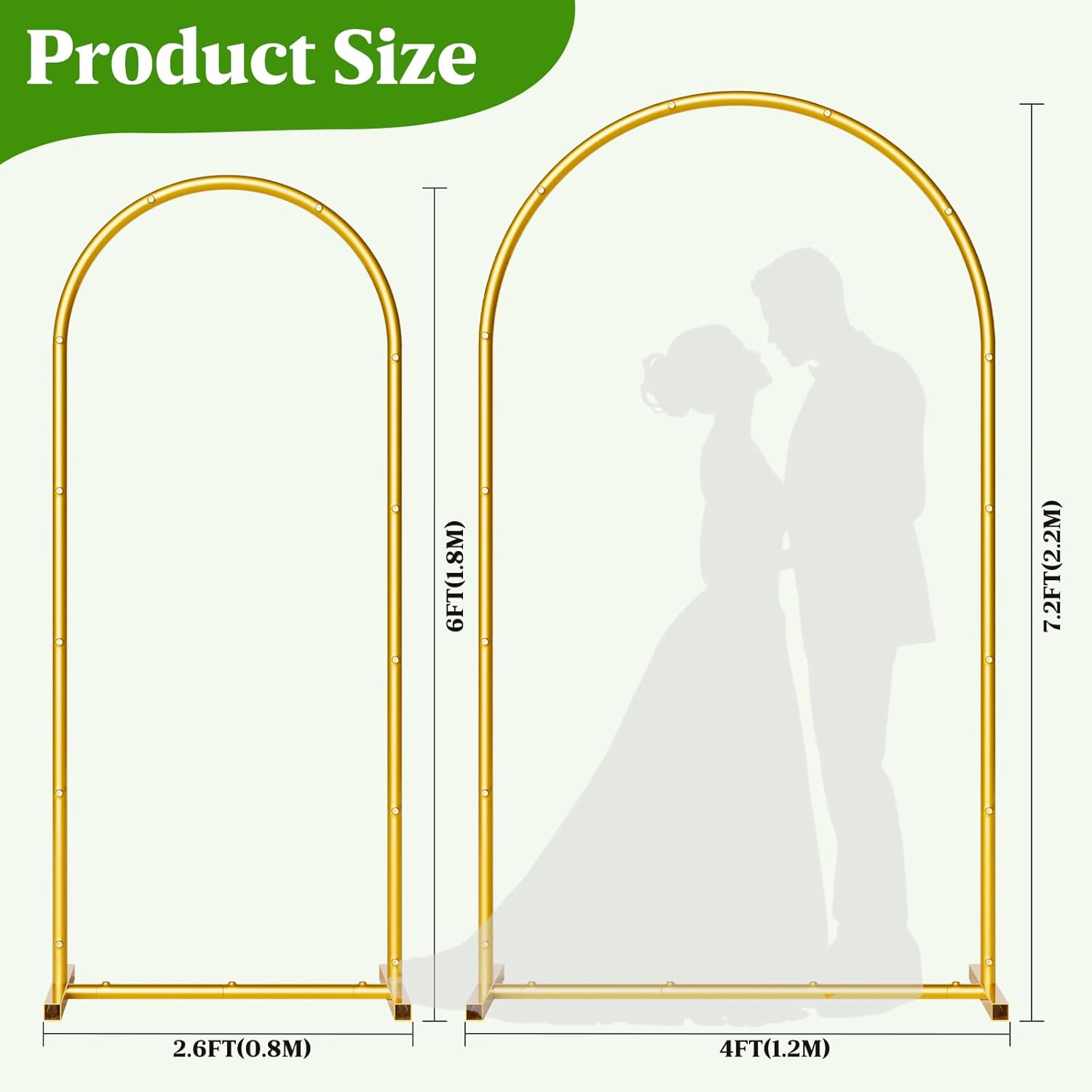 Detalle 2 de CludPark 2-Piece Gold Metal Arch Backdrop Stand — 7.2FT and 6FT Wedding Frame Set