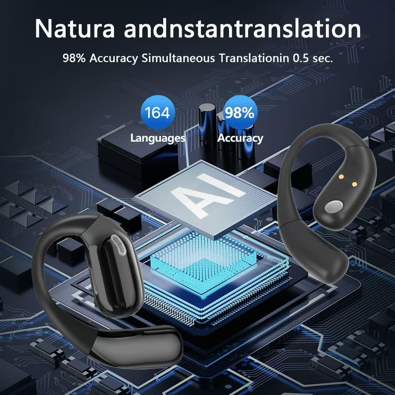 Thumbnail 2 de AI Translation Earbuds Real Time: 164 languages in real-time, 3-in-1 with open-ear comfort