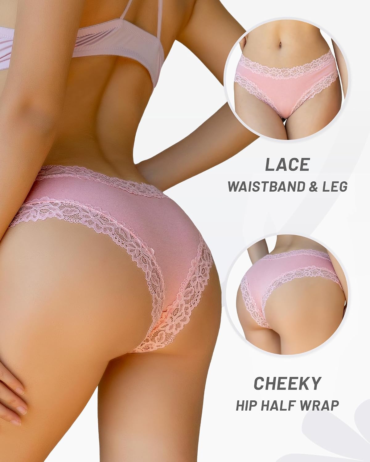 Detalle de FINETOO Cotton Lace Cheeky Panties, Low-Rise 6-Pack