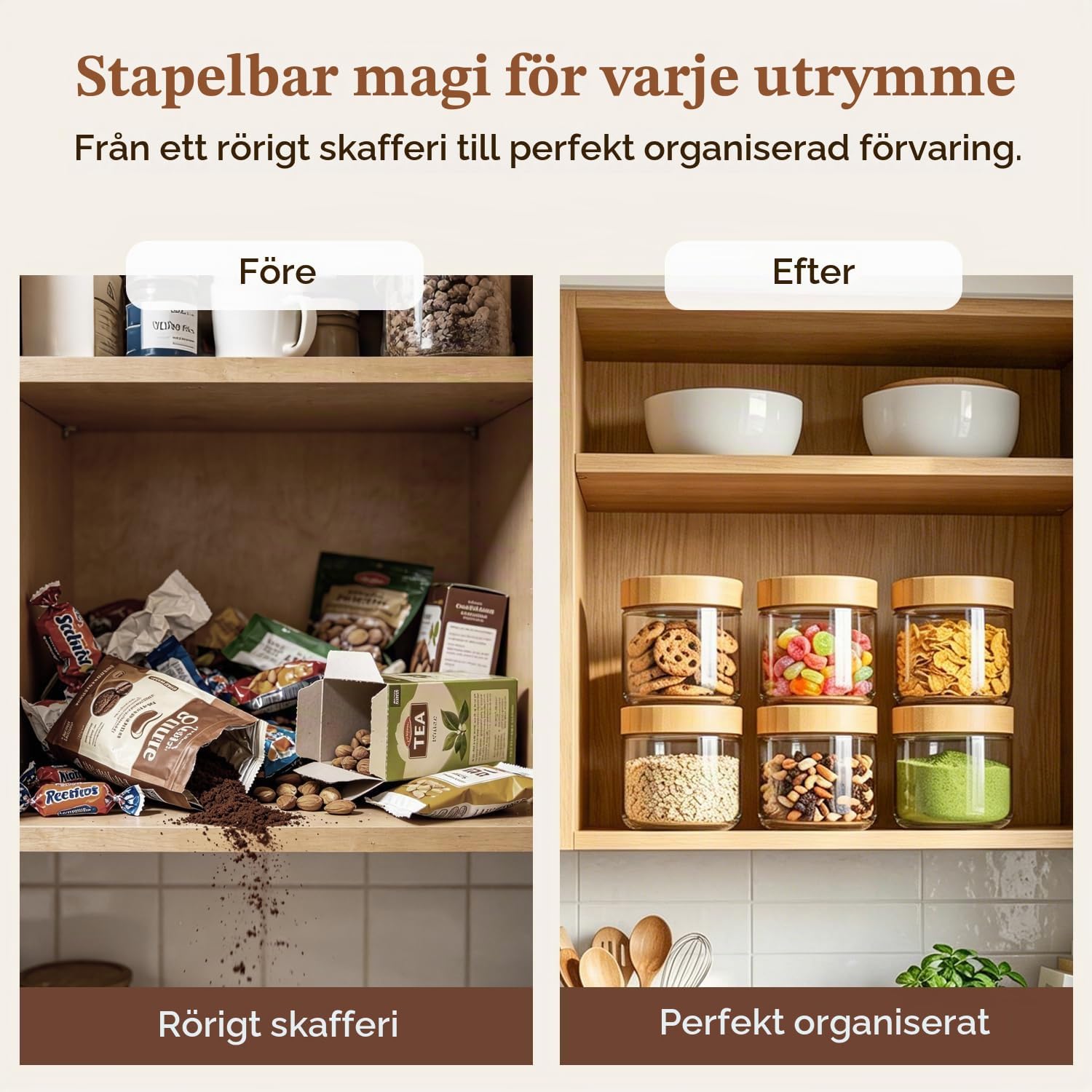 Detalle de ComSaf yoghurtburkar i glas, 300 ml med bambulock, 4-pack