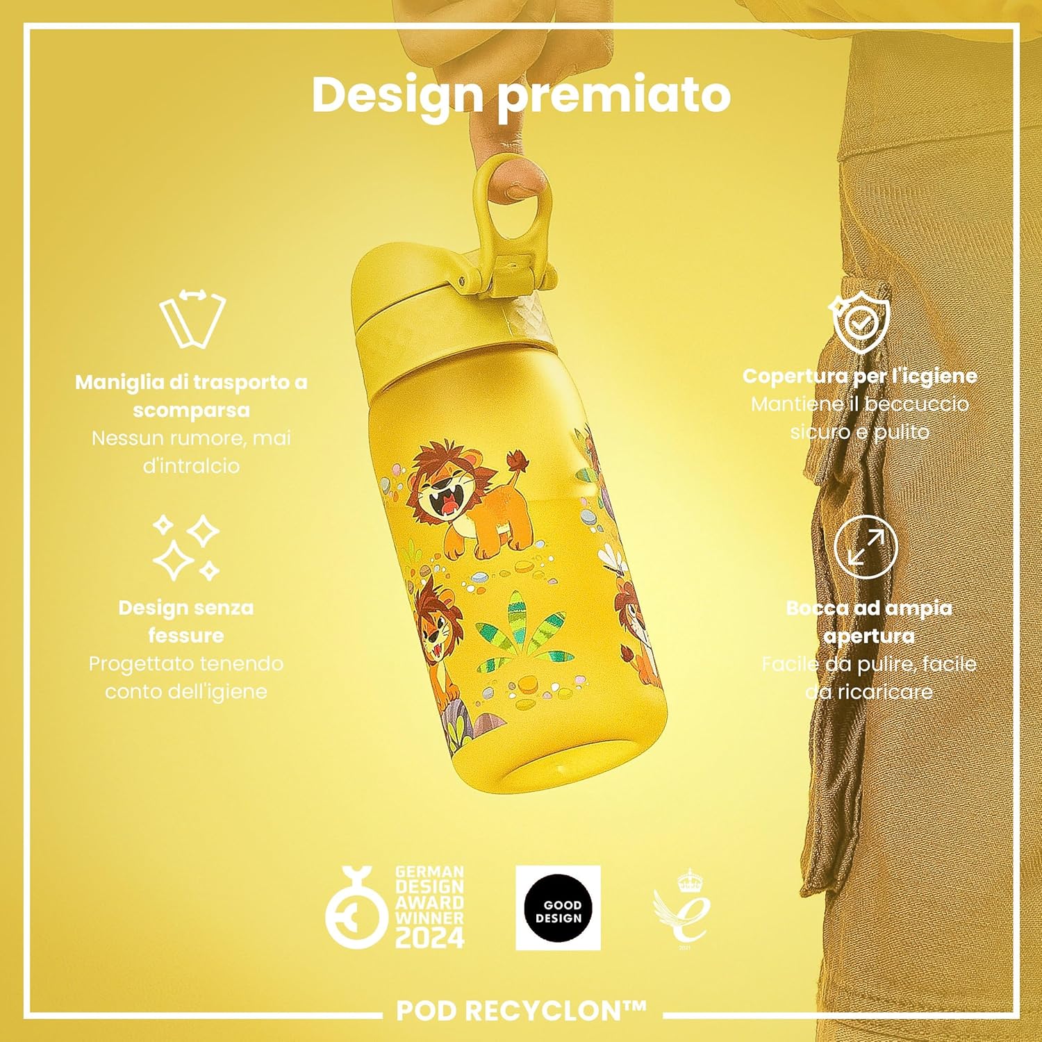 Detalle 2 de Ion8 Borraccia per Bambini 350 ml – a Prova di Perdite, con maniglia e chiusura sicura (Cuccioli di Leone)