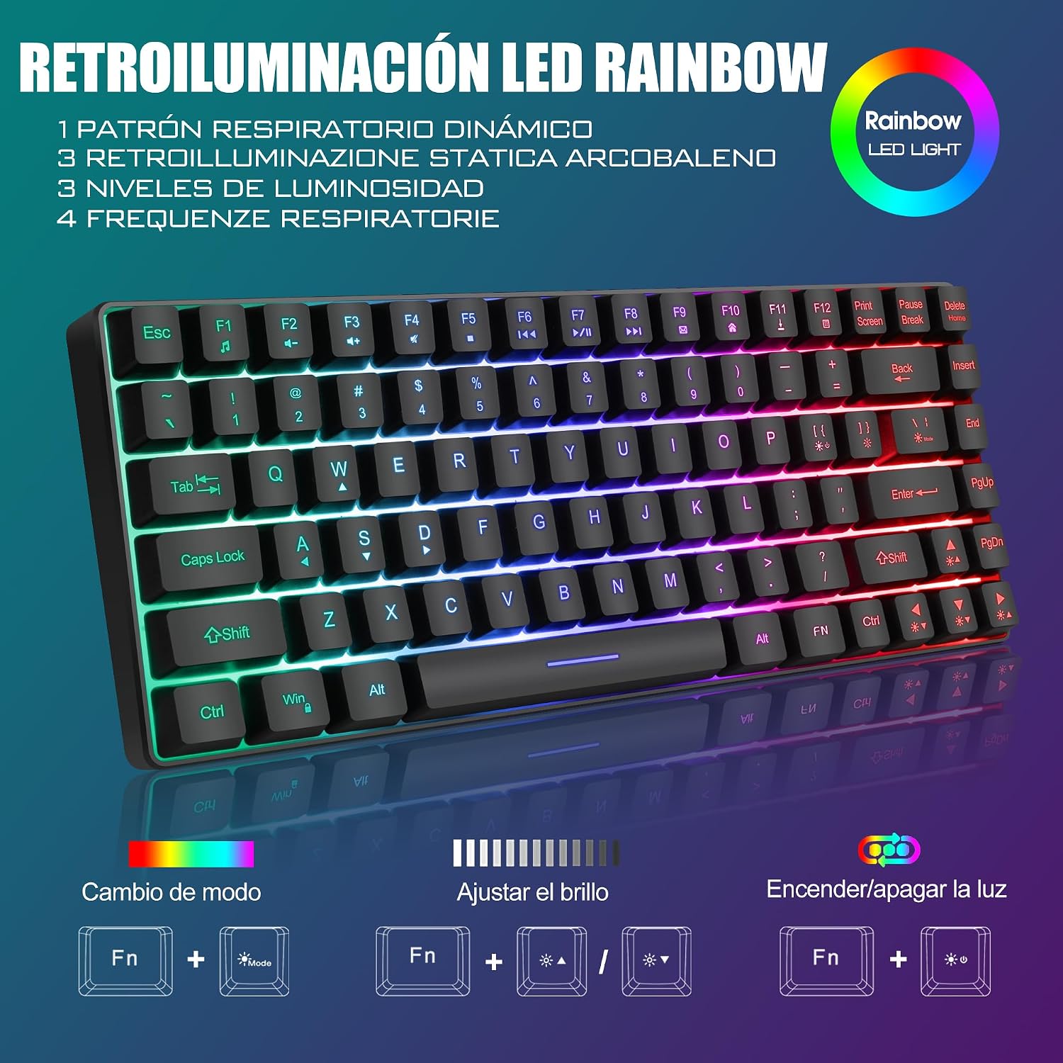 Detalle 2 de RedThunder Teclado Gaming Inalámbrico 75% Retroilum. RGB🖥