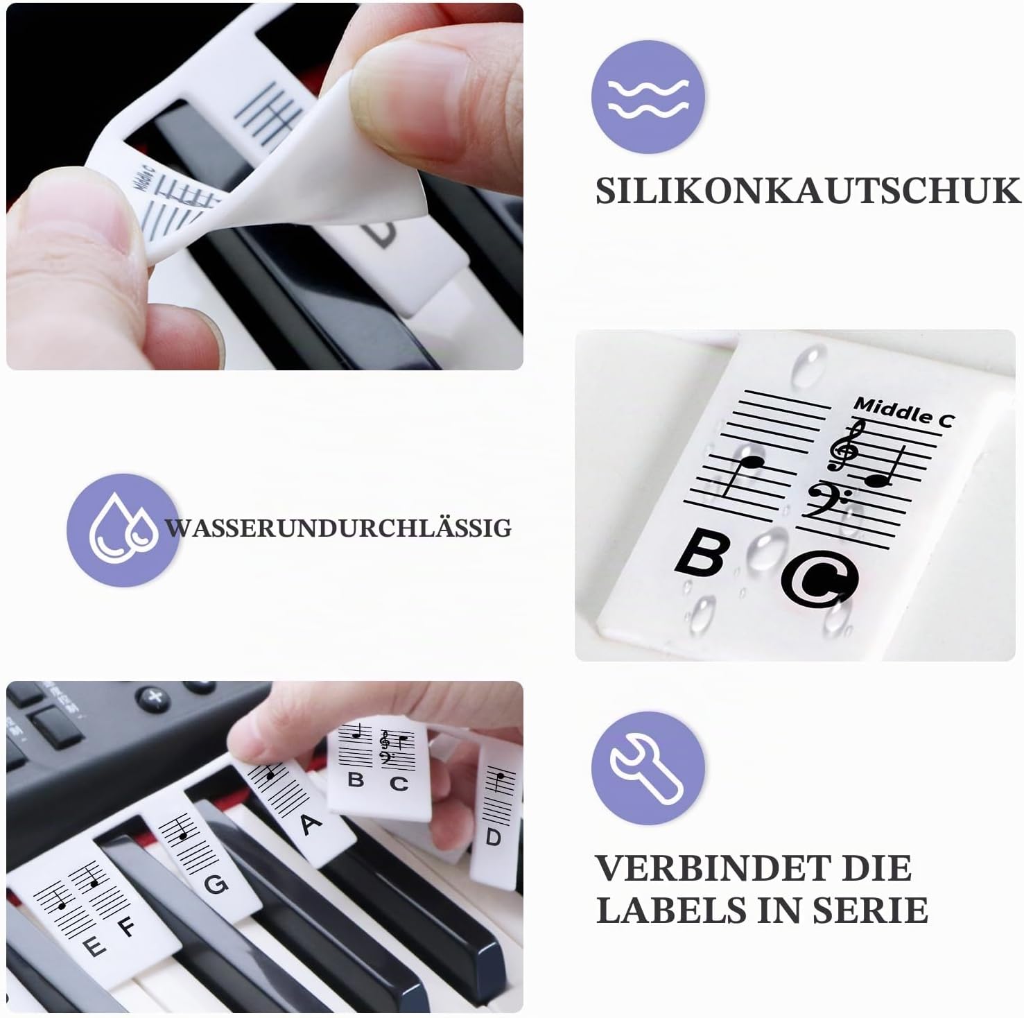 Detalle de MUYOS Abnehmbare Klaviertastatur-Notenetiketten für 88 Tasten Vollgröße