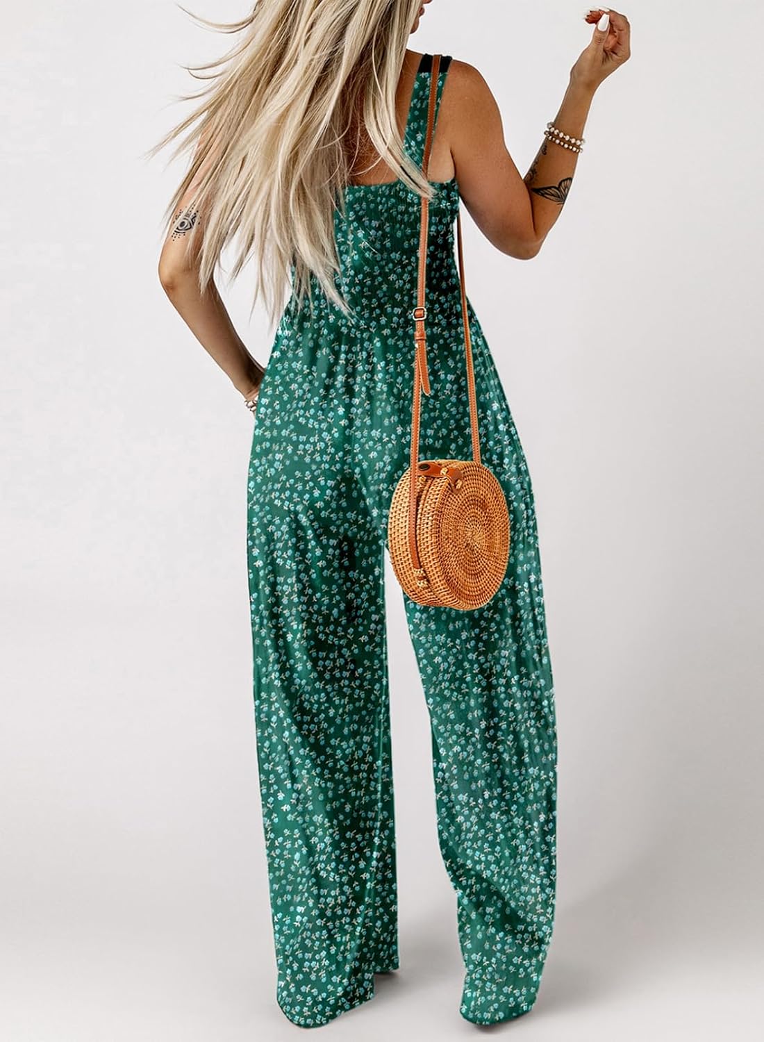Detalle de Dokotoo Women's Casual Loose Overalls Jumpsuits One Piece Sleeveless Printed Wide Leg Long Pant Rompers With Pockets