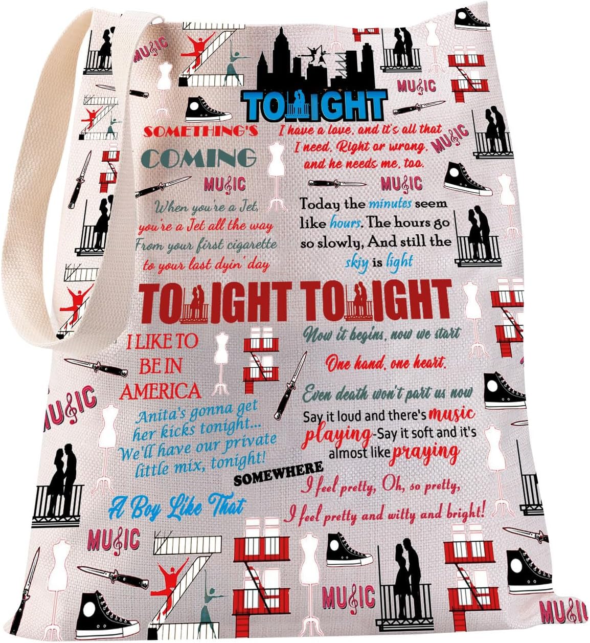 Detalle de PXTIDY West Side Story Musical Tote Bag – Practical Broadway Theatre Bag