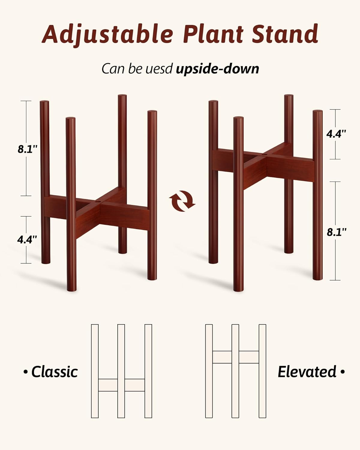 Detalle 2 de GENTINGBRO Adjustable Bamboo Plant Stand 8"