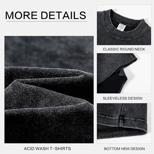 Detalle de HOUZONIY Herren Tanktop – Kurzarm Sommer, ärmellose Weste aus Baumwolle (Schwarz, Größe L)