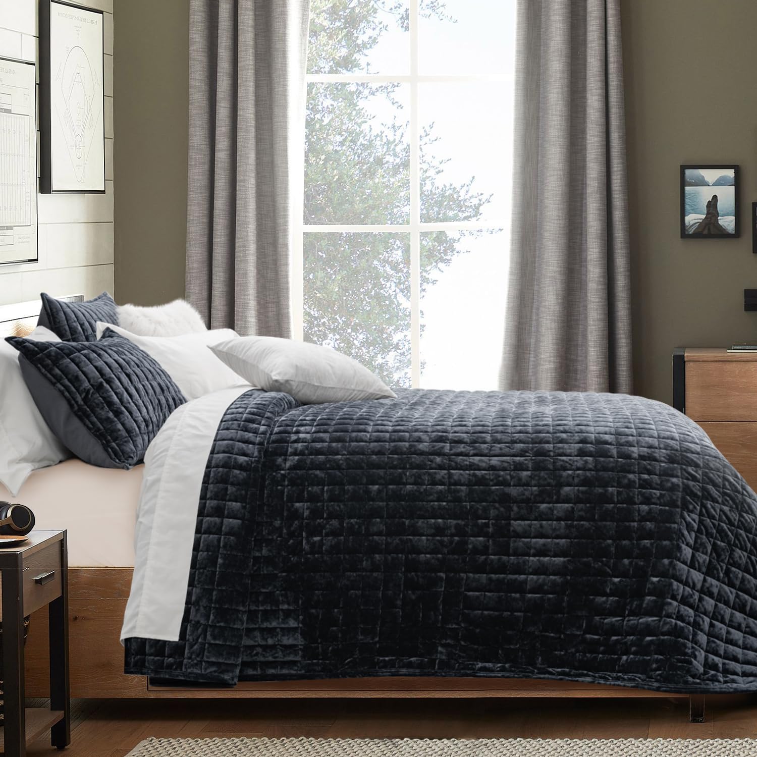 Thumbnail 2 de RECYCO Luxury Velvet Quilt Set – King Size, Black, Ultra-Soft & Lightweight