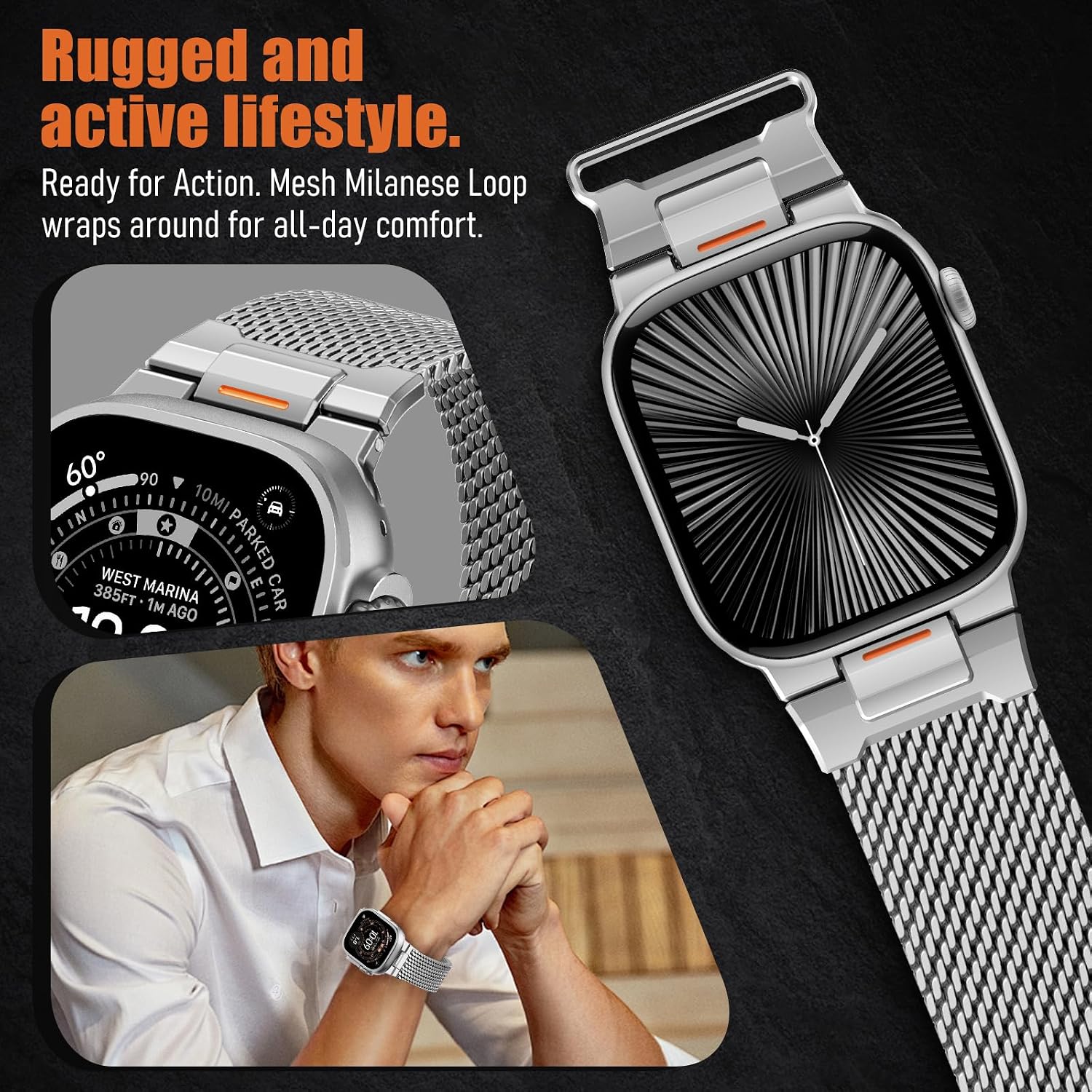 Detalle de SOLOLUP Milanese Loop strap 49mm for Apple Watch