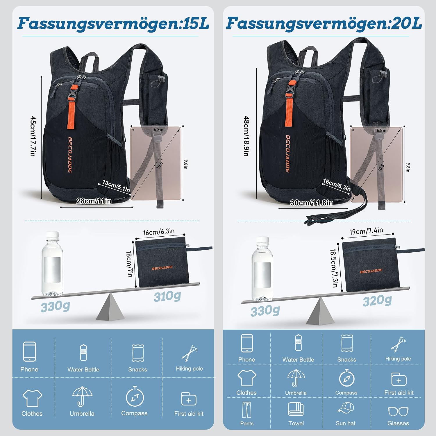 Thumbnail 3 de BECOJADDE 15L Wanderrucksack leicht 15 L