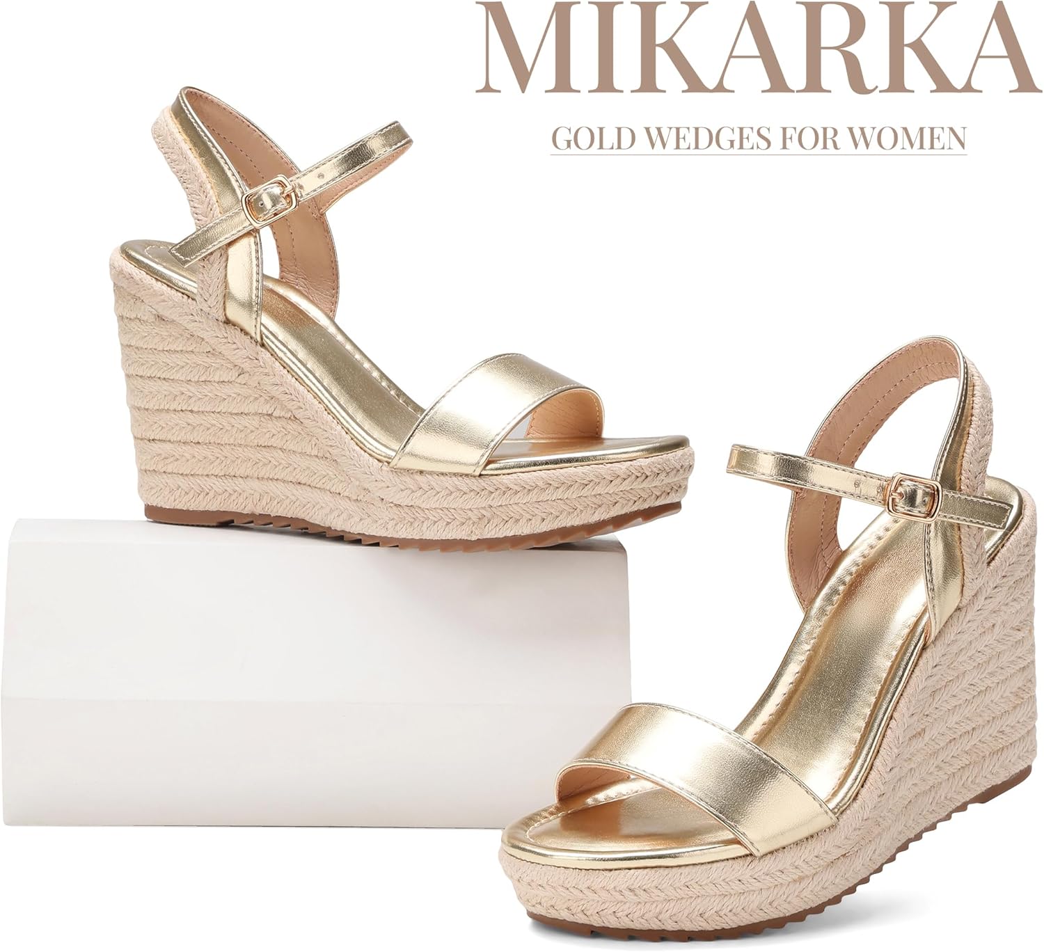 Detalle 2 de mikarka Women's Espadrille Wedge Sandals: Ankle Strap Platform Open Toe Wedges