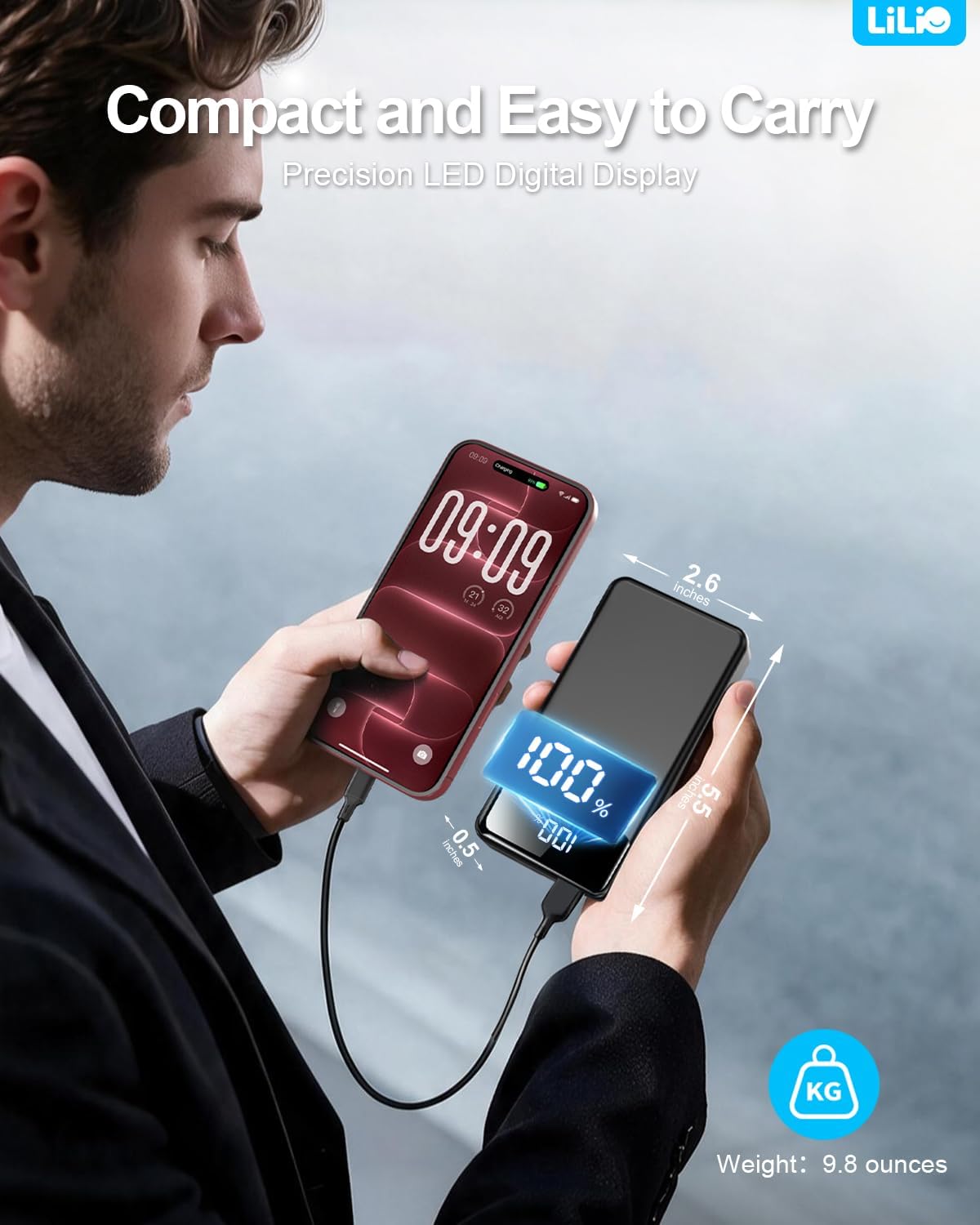 Detalle de LILIO P2 PRO 60,000mAh Power Bank, 22.5W Fast Charging, 3-in-1 Cable
