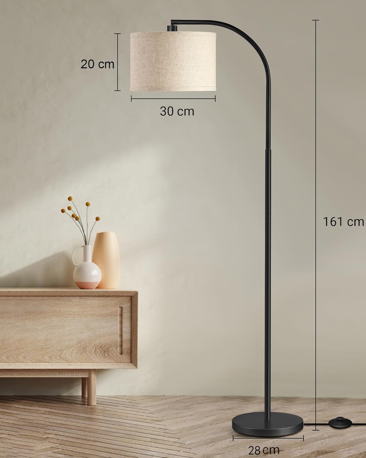 Thumbnail 4 de EDISHINE Stehlampe fürs Wohnzimmer: 161 cm Bogenlampe mit verstellbarem Kopf & Fußschalter (E27, Schwarz)