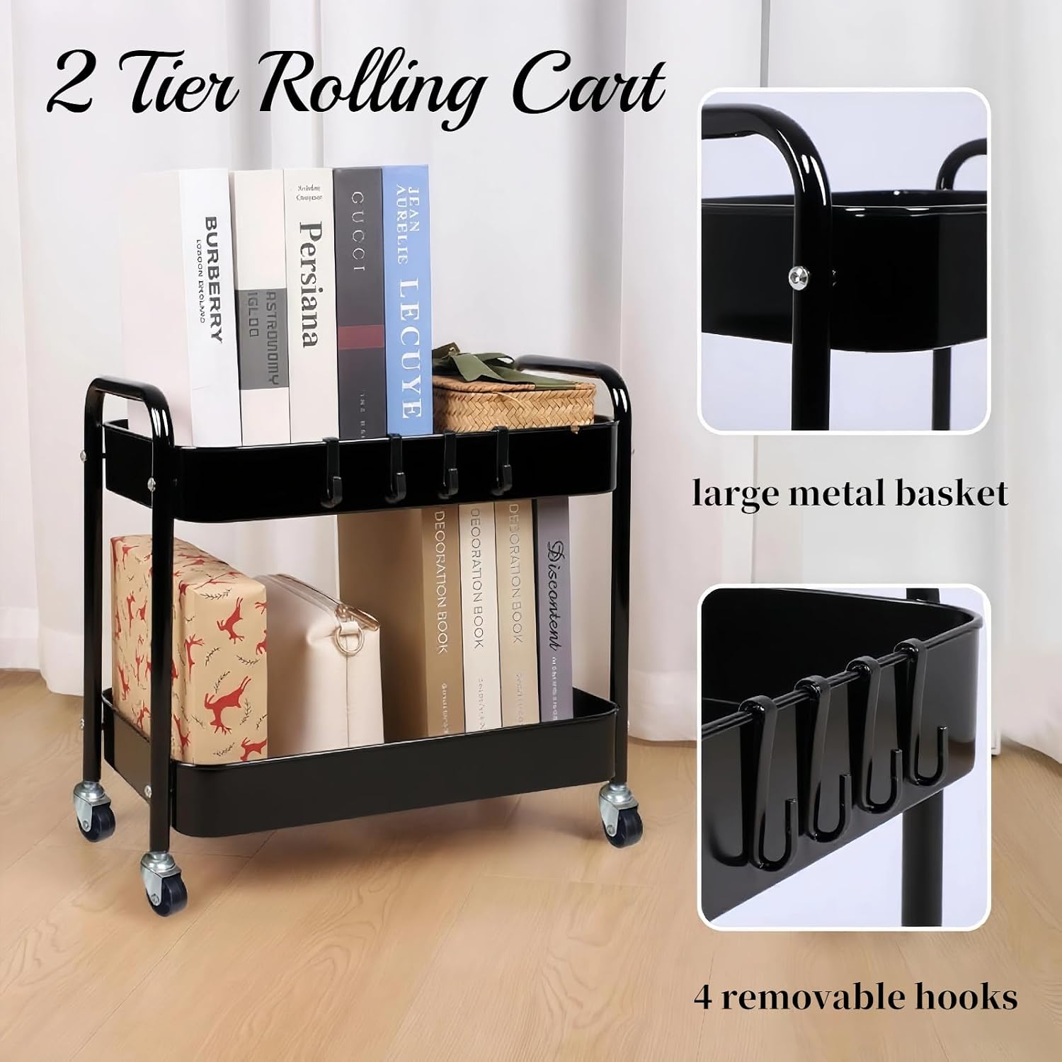 Thumbnail 5 de Ufriandz 2 Tier Storage Cart with Wheels, Metal Under-Desk Organizer
