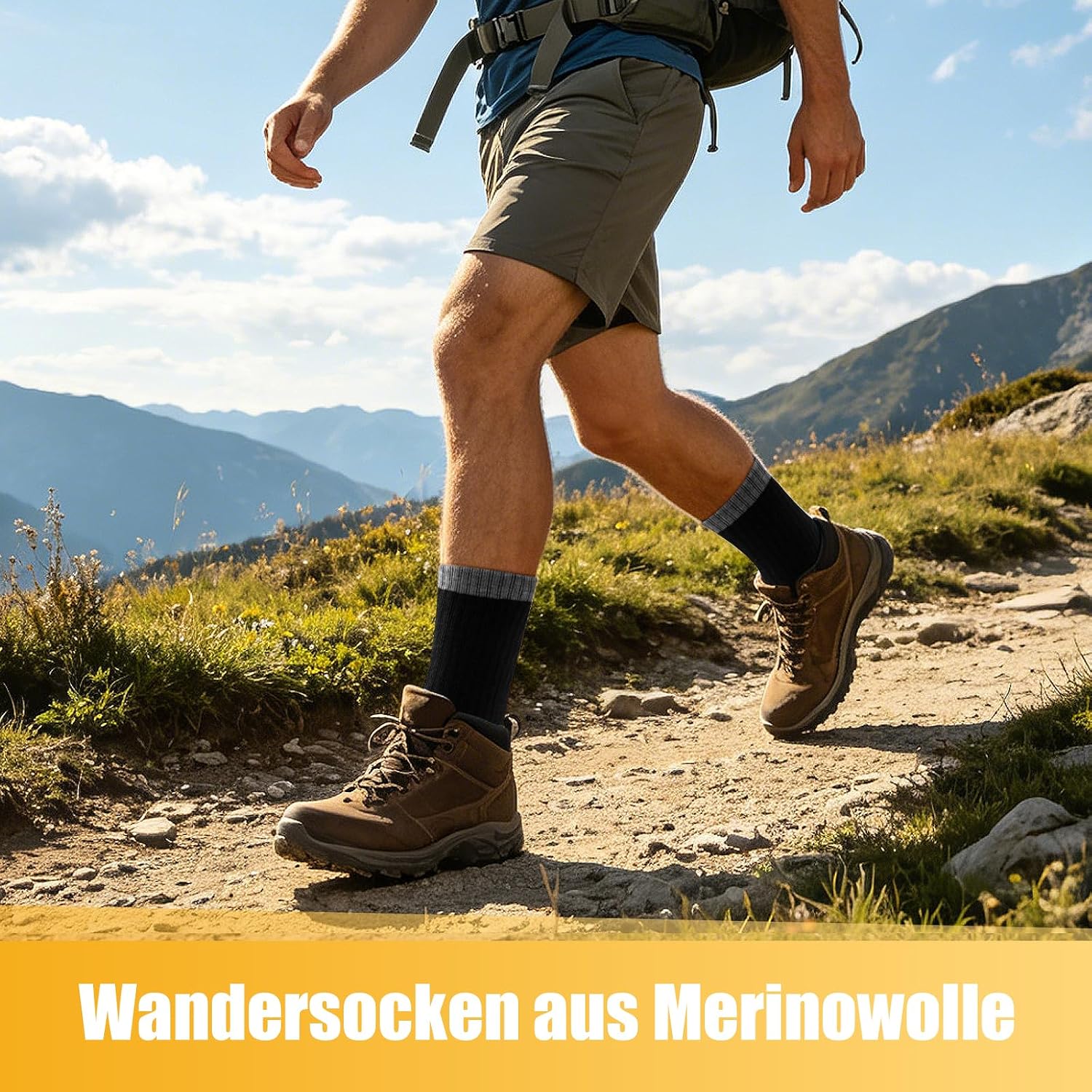 Detalle de Stoeury Merino Socken Herren Damen – Dicke Wandersocken mit gepolsterter Anti-Blasen-Wollsocke, 3 Paar
