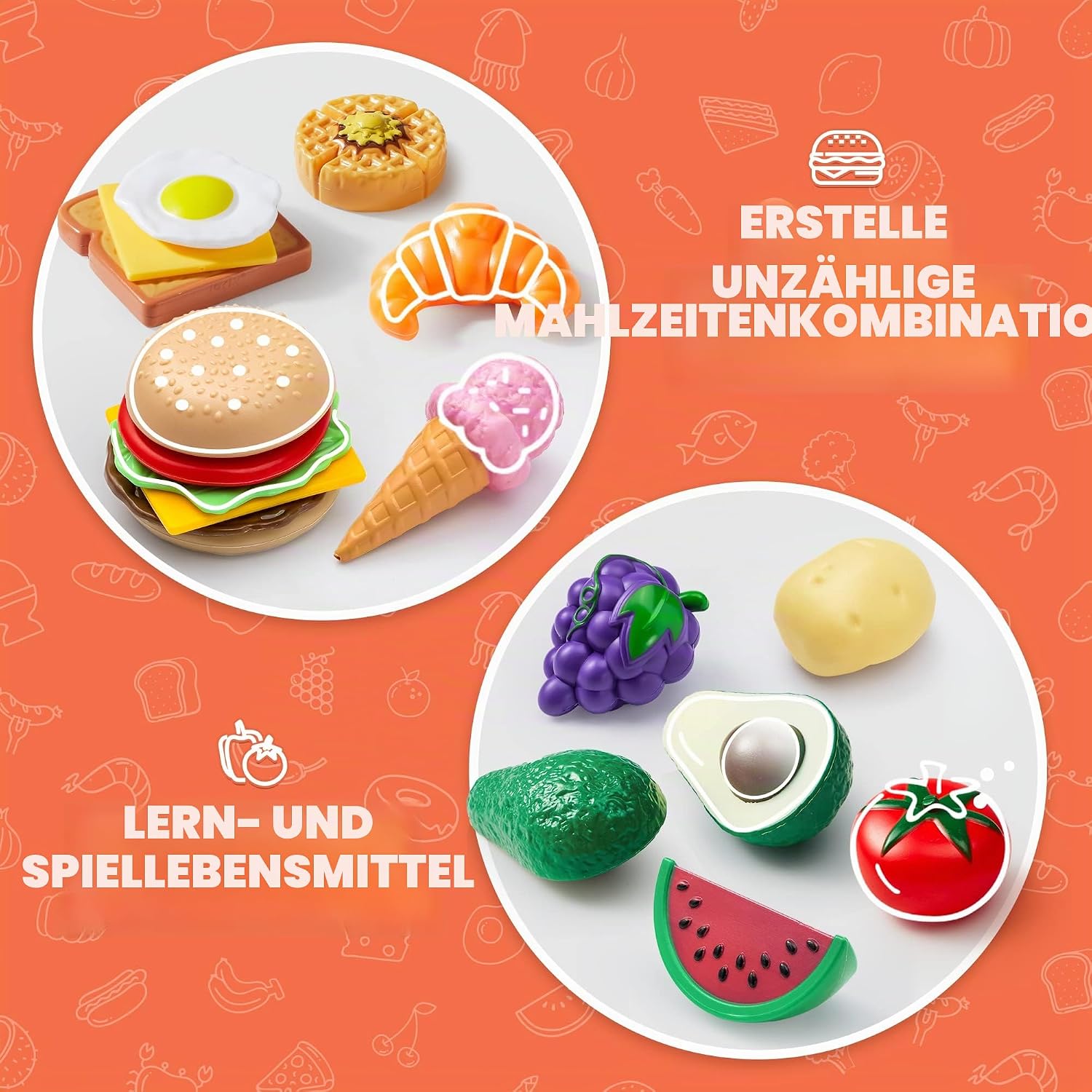 Detalle de JOYIN 50-teiliges Kinder-Küchen-Playset mit Spiel-Lebensmitteln aus Kunststoff