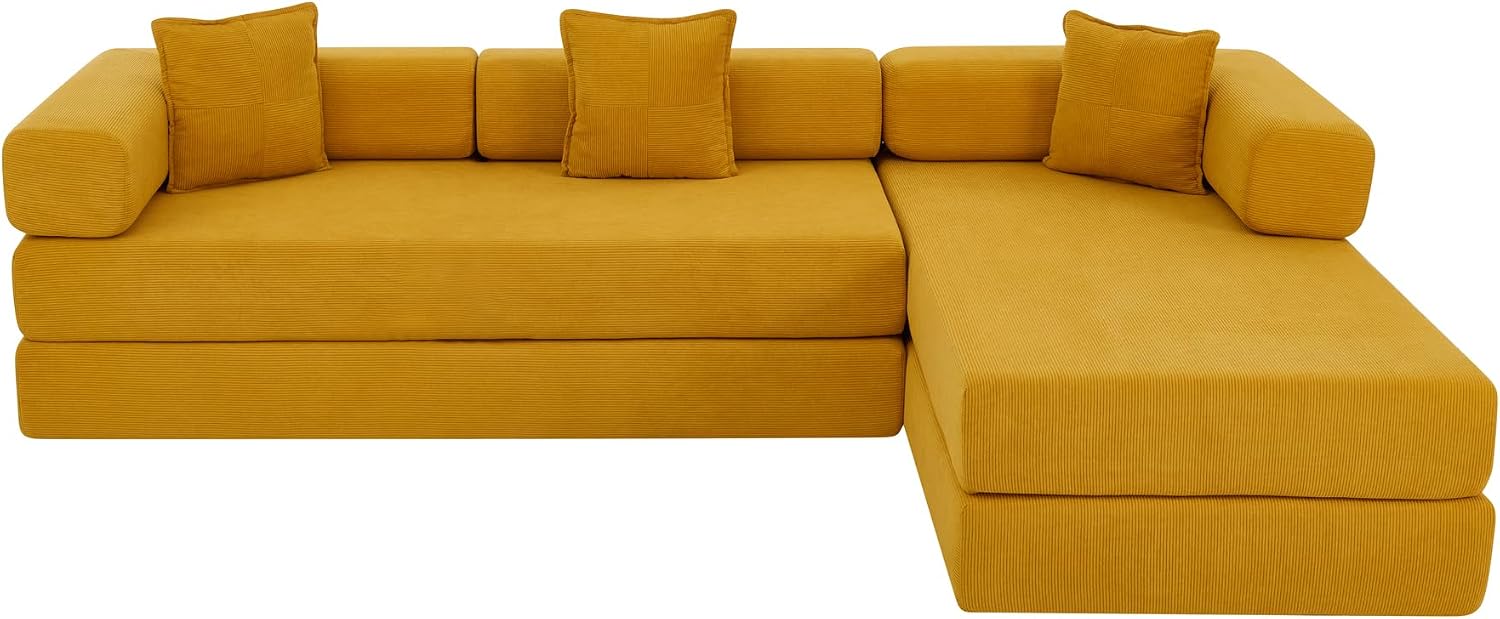 Thumbnail 6 de HANXIN SF-616 Convertible Sofa Bed, 108-Inch Yellow Corduroy Sectional