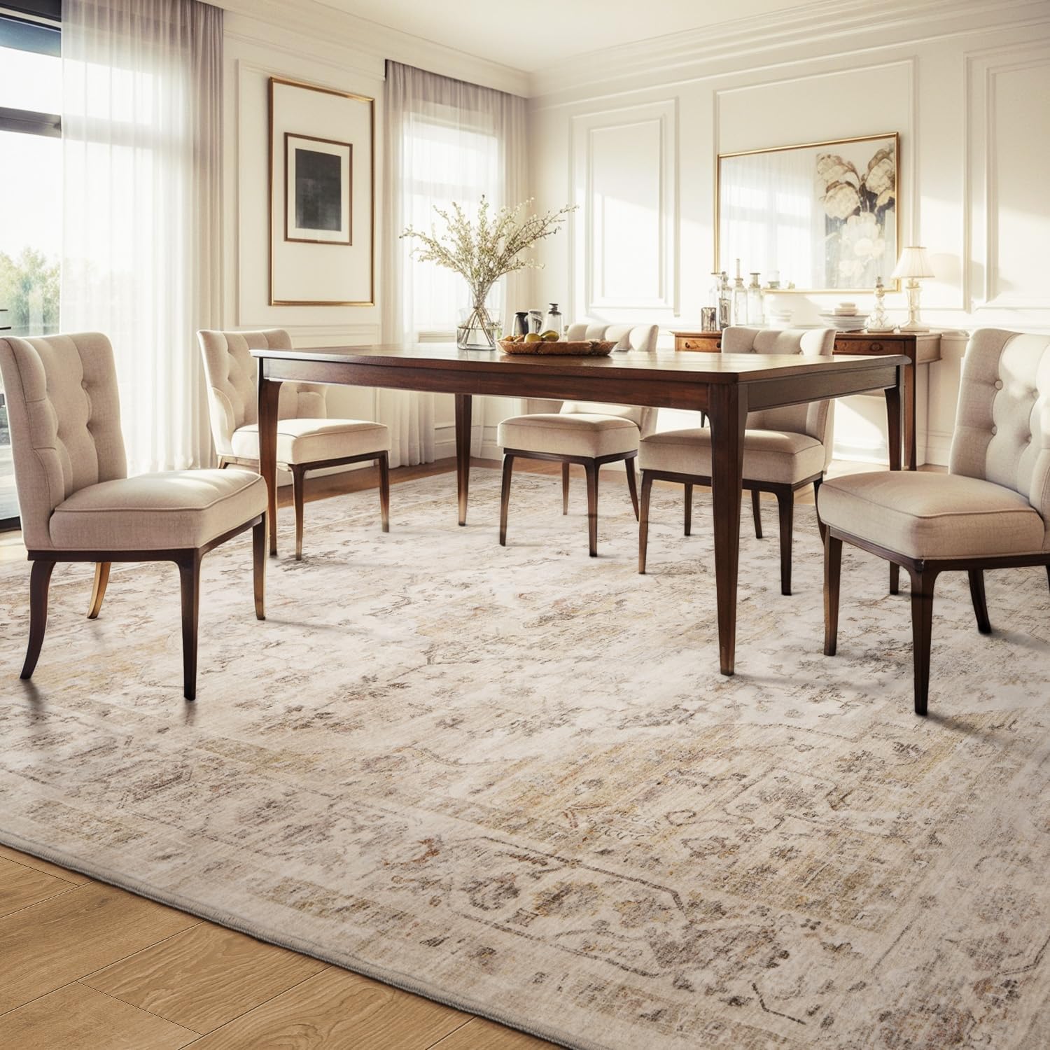 Thumbnail 6 de AMOAMI Area Rug 9x12 Vintage Soft Beige carpet