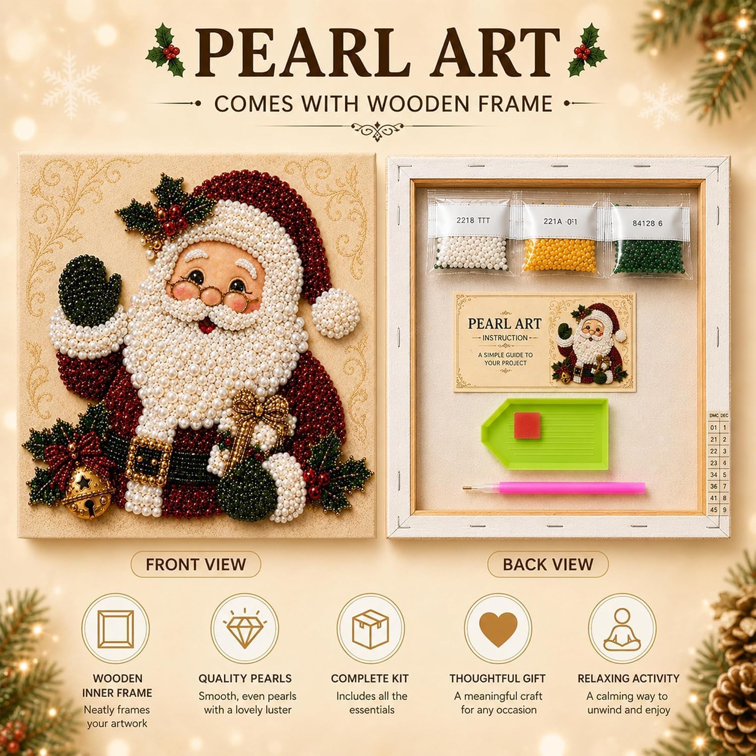 Detalle de Meothan Christmas Pearl Diamond Art Kit, Framed 10 x 10-Inch Wreath