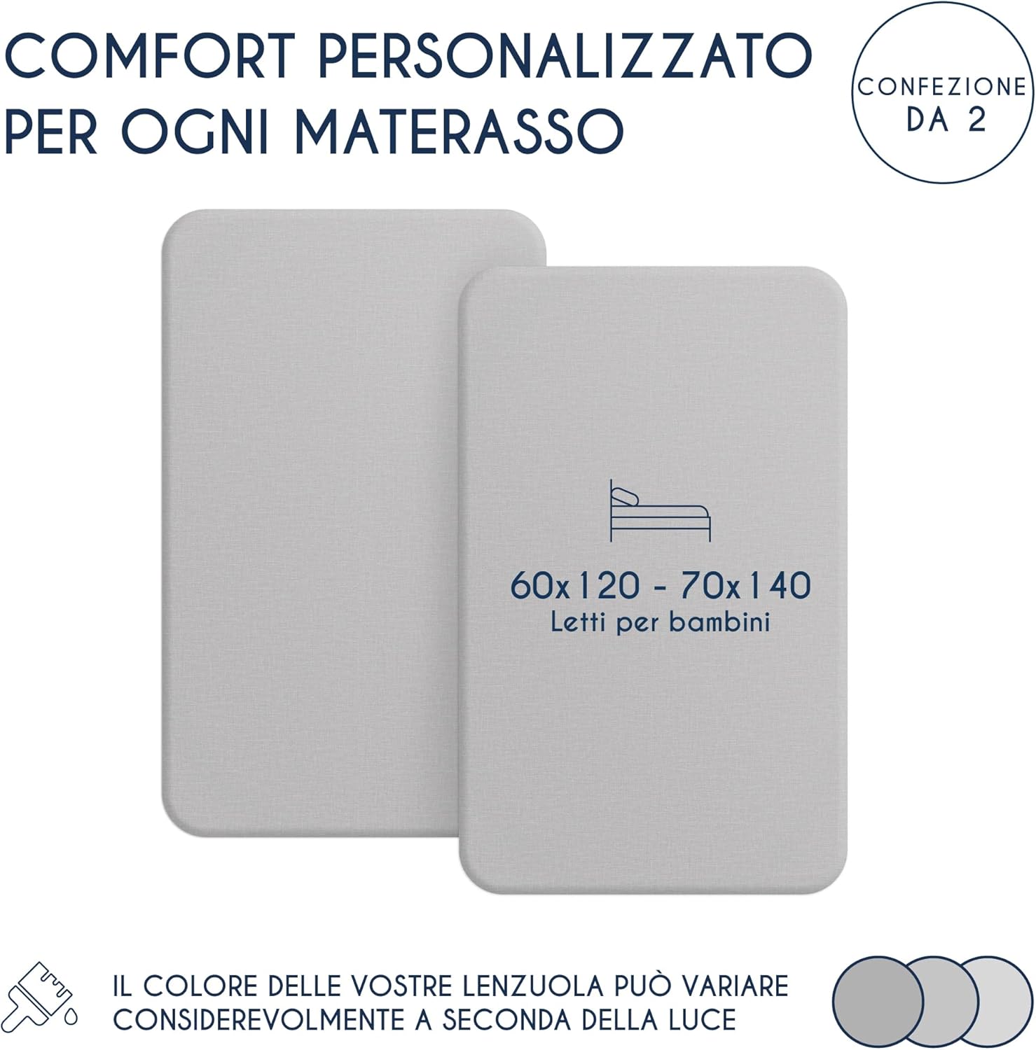 Detalle 2 de Dreamzie – Set 2 Lenzuoli con Angoli in cotone per lettino neonato 60x120/70x140, OEKO-TEX, grigio