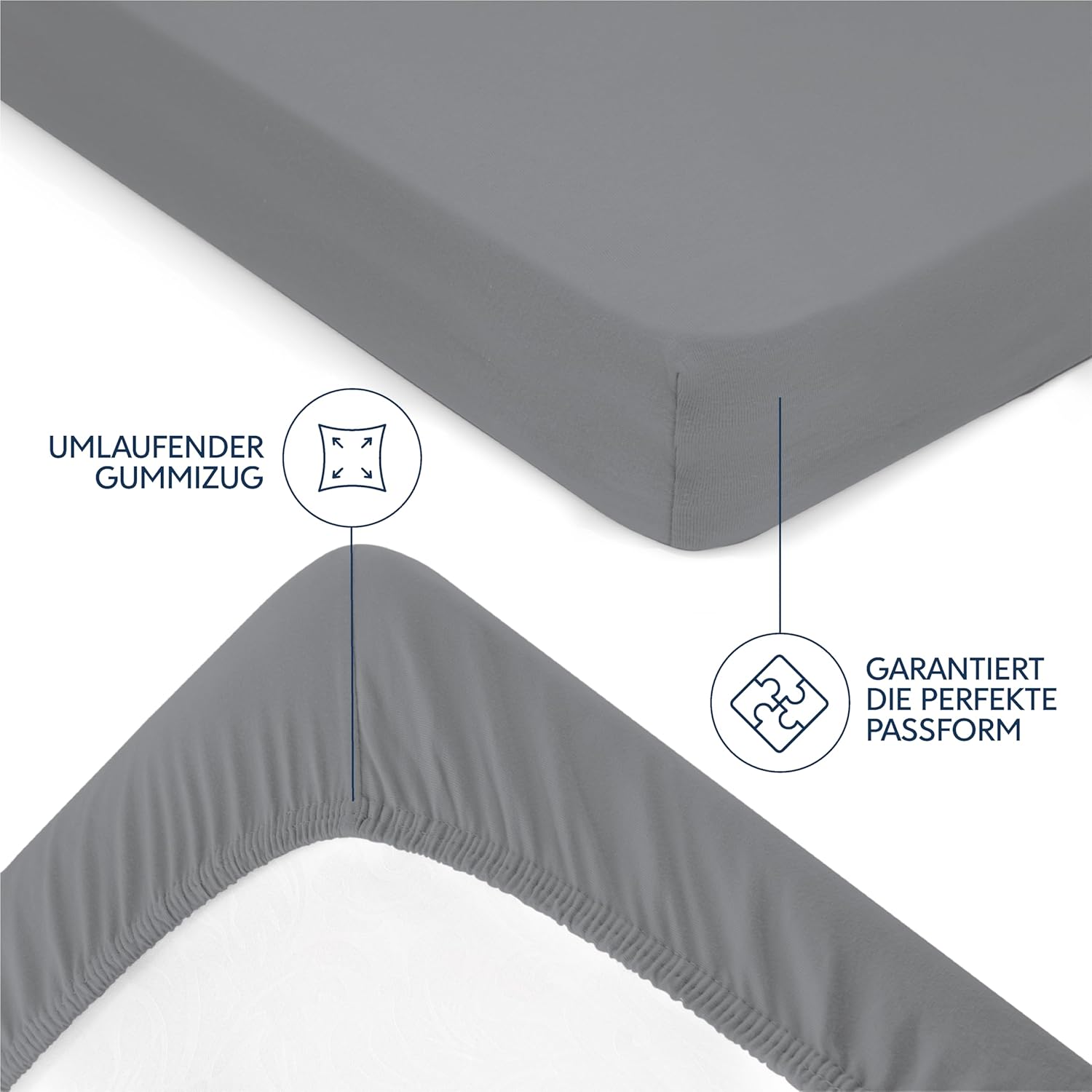 Thumbnail 3 de Dreamzie Premium Spannbettlaken 200x200 cm – Anthrazit, 100% Baumwolle, 150 g/m², 27 cm Tiefenfit