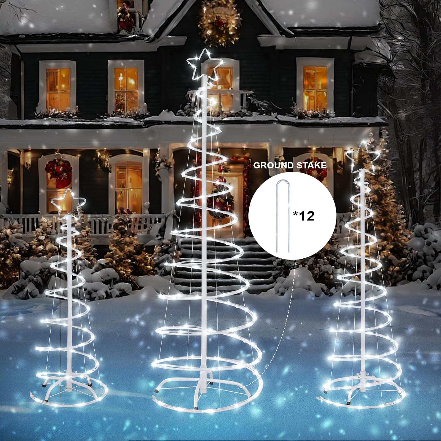 Detalle de FLAGLY 778 Christmas Spiral Tree Set, 3/4/5 ft, White LEDs, 8 Modes