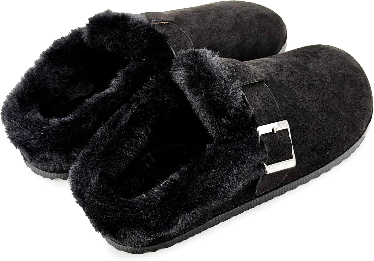 Detalle de JOMIX gevoerde winterpantoffels voor dames met suède-look en verstelbare gesp
