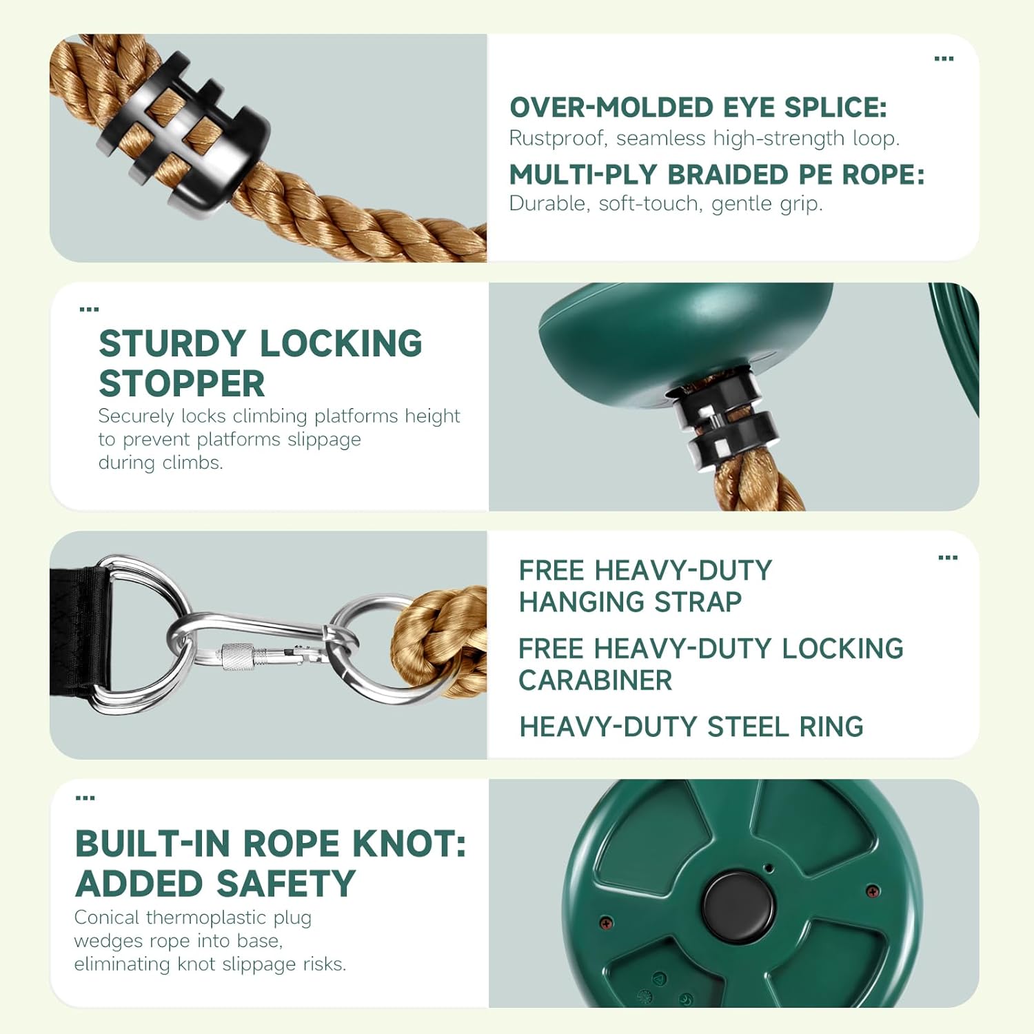 Thumbnail 2 de Climbing Rope Swing Set with Platforms & Disc Seat (Playground Accessories) + Hanging Strap & Locking Carabiner