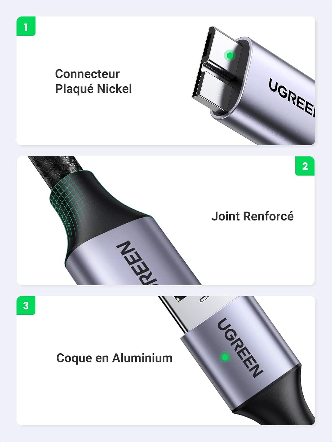 Thumbnail 4 de UGREEN Câble USB 3.0 Mâle A vers Micro B