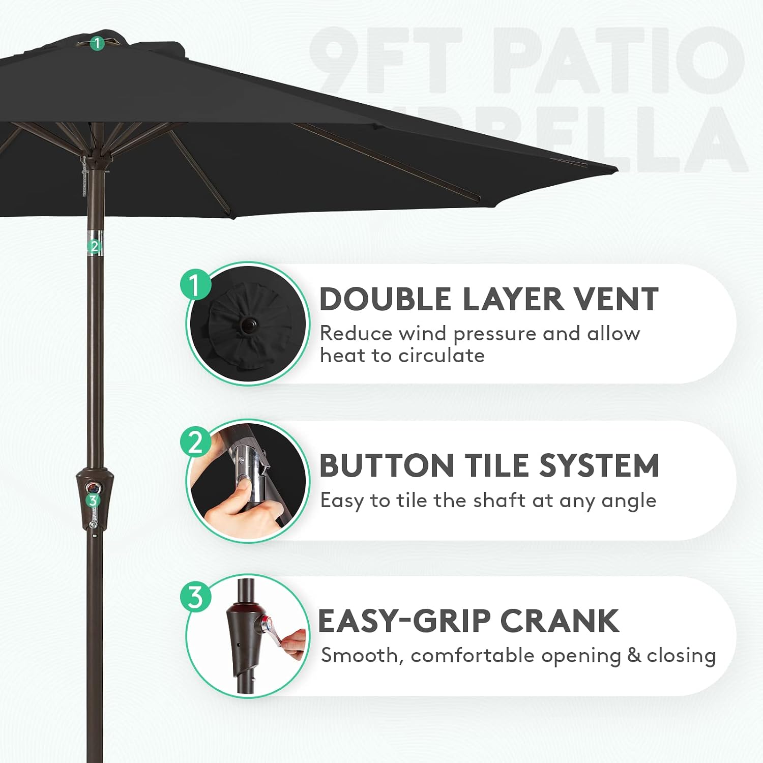 Detalle de JEAREY Outdoor Patio Umbrella 9FT