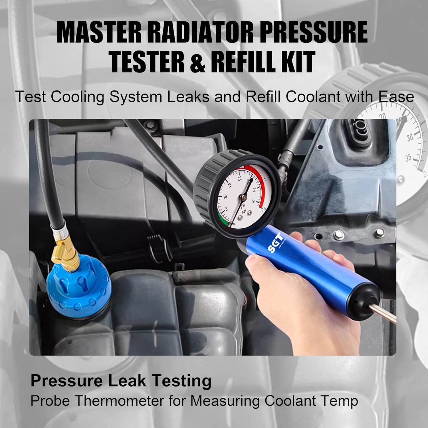 Thumbnail 5 de SGT SUPER GARAGE TOOLS SGT-Q295-BLUE Coolant Pressure Tester Kit, 33-Piece