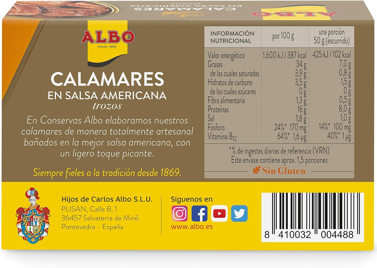 Detalle 2 de Calamares en Salsa Americana La Sirena 110g 🦑