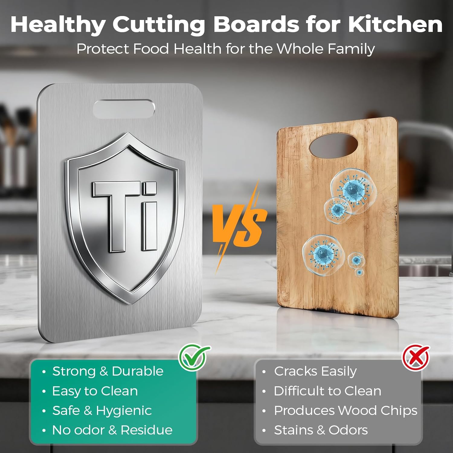 Thumbnail 2 de Katuchef Titanium Cutting Board (3-Piece S+L+XL) - Double-Sided 100% Titanium Food-Grade Board