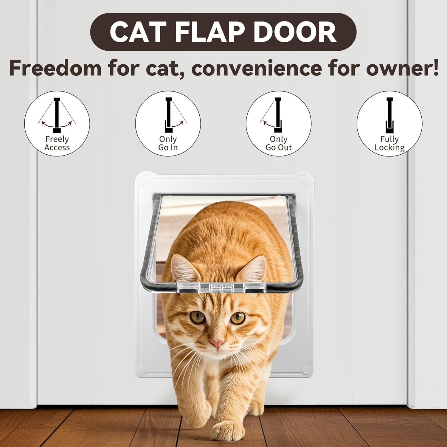 Detalle de PETLESO Large Cat Flap for Wooden/UPVC/Interior Doors (9.25" x 10.8"), 4-Way Locking