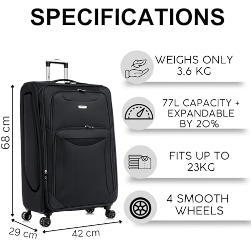 Detalle de FLYMAX 24" Medium Super Lightweight 4 Wheel Suitcase | Expandable, 68 Litre Capacity