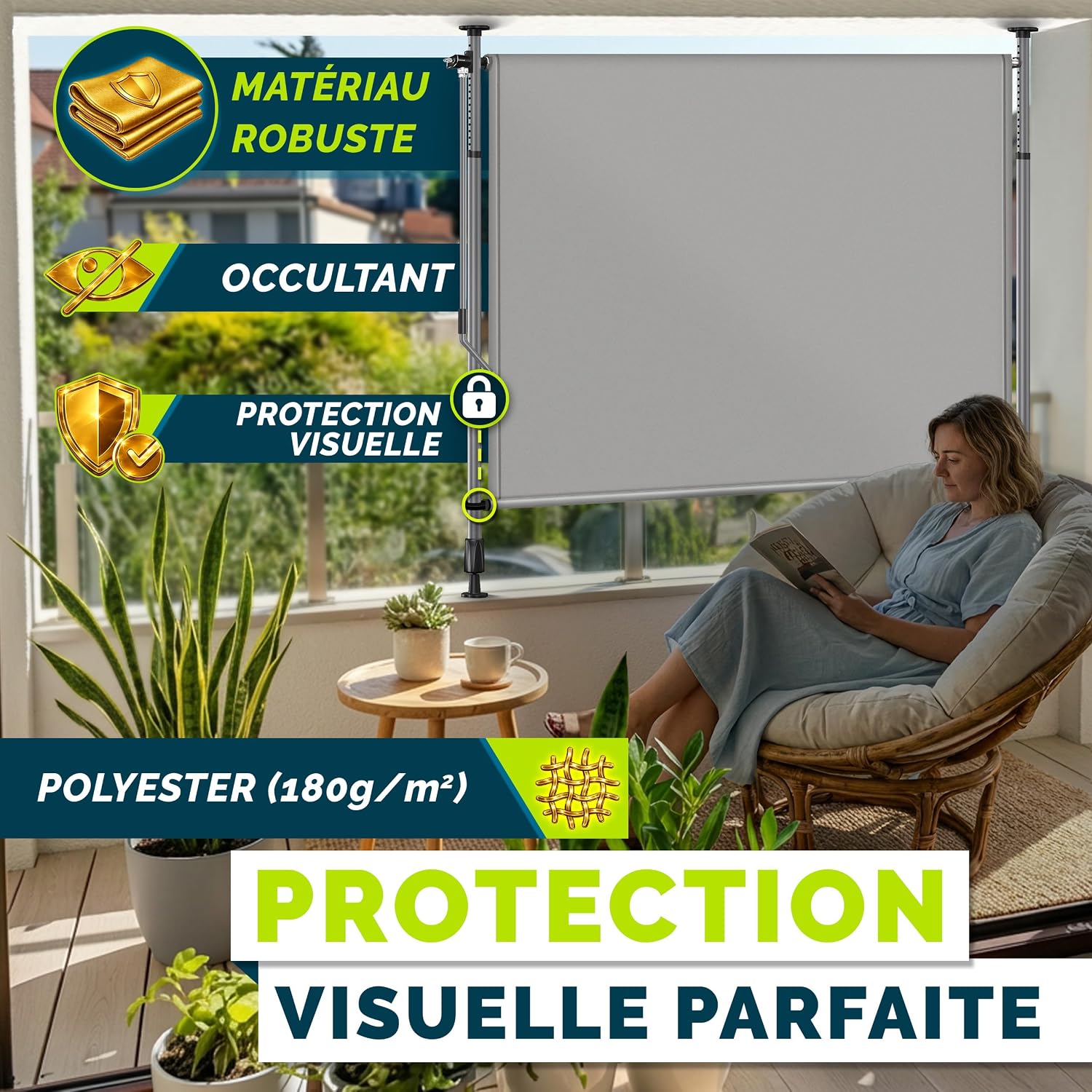 Detalle de Store vertical tillvex 200 x 310 cm taupe avec manivelle, sans perçage