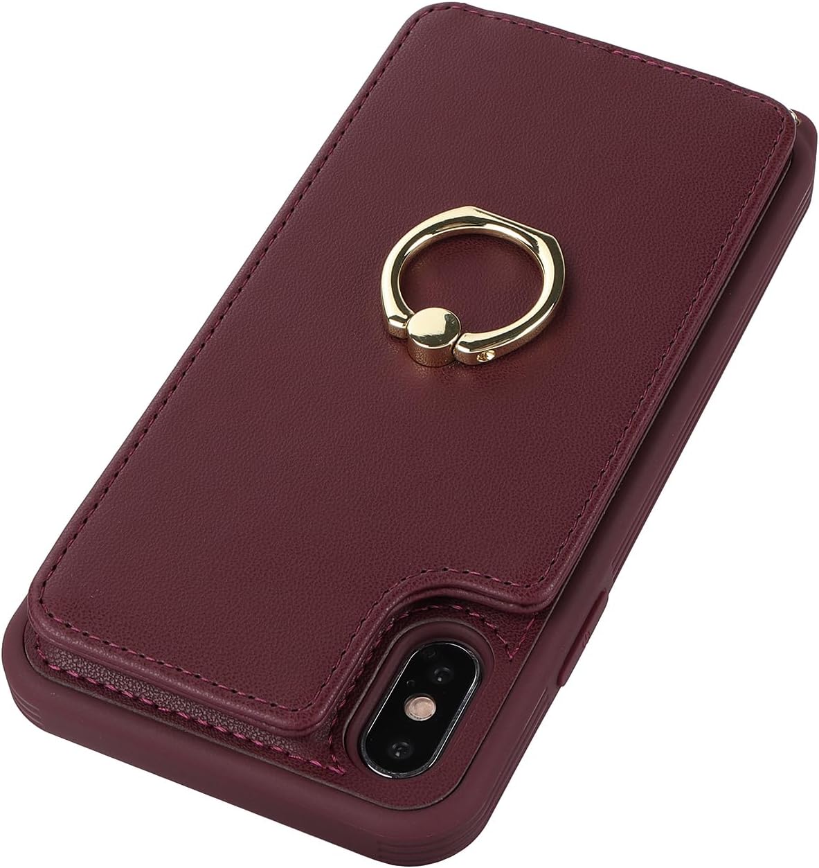Detalle 2 de Cavor iPhone XS Max Wallet Case in Wine Red with Card Slots and Crossbody Strap