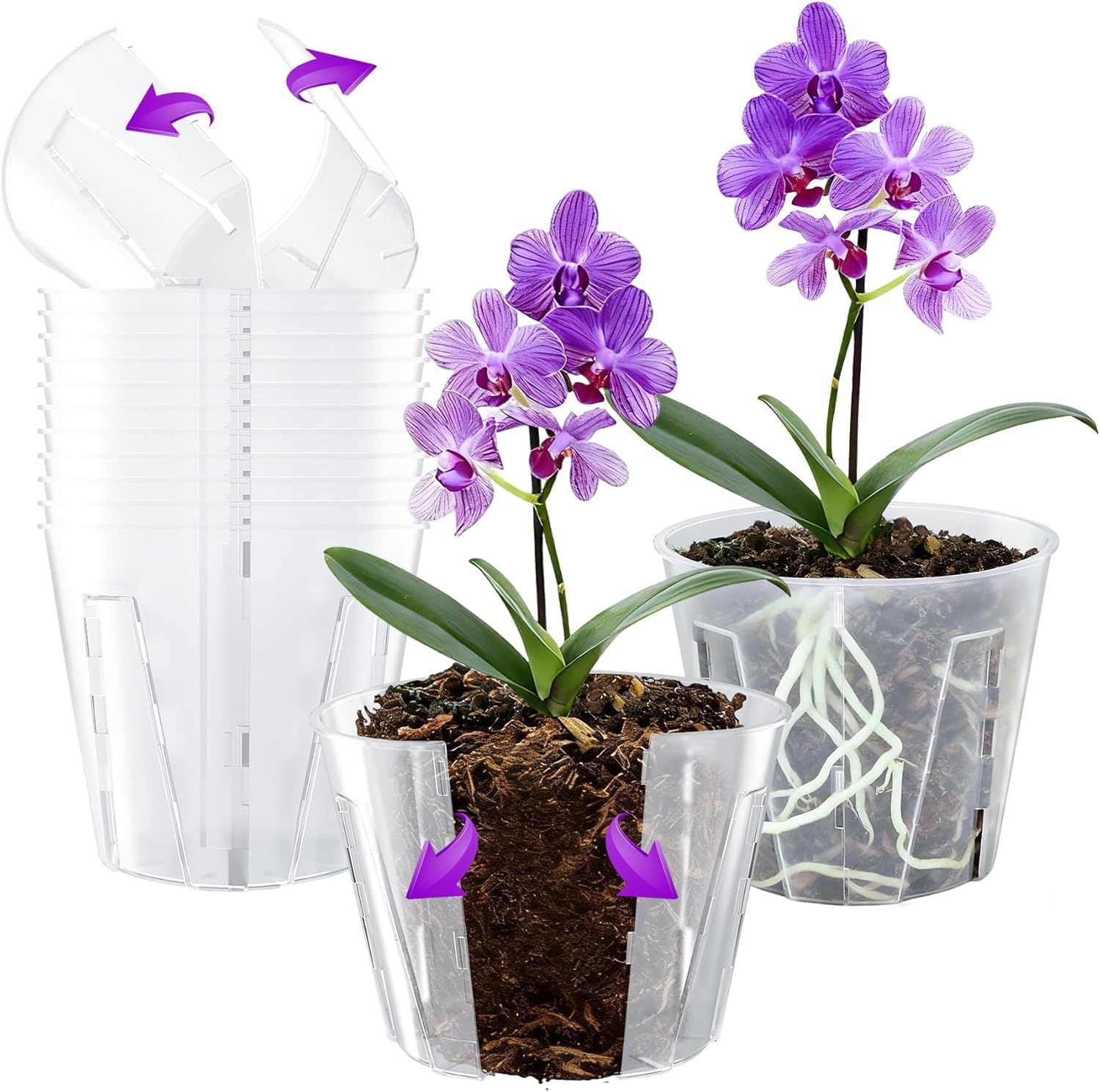 Detalle de Bonviee 12-Pack Side-Open Orchid Pots 13cm