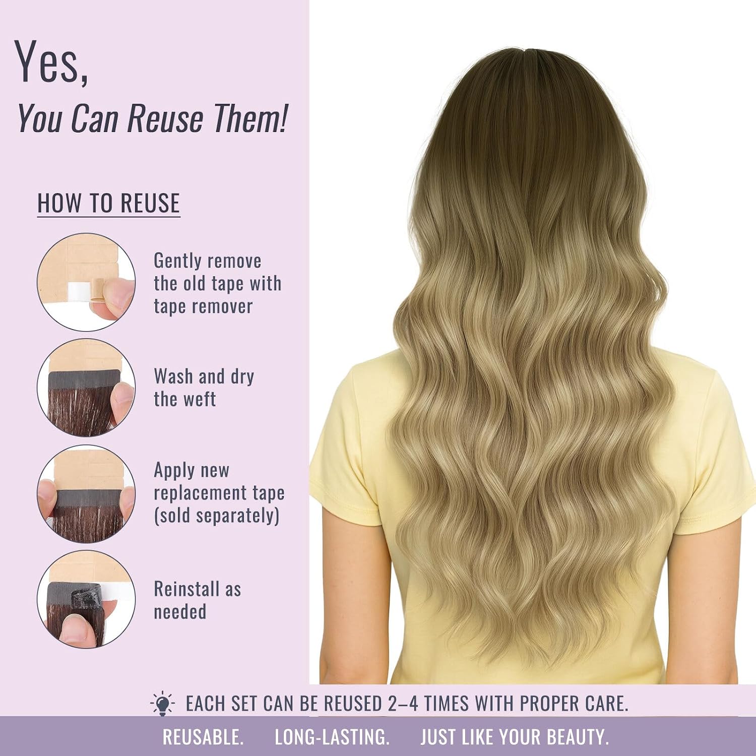 Thumbnail 6 de Fshine Tape-in Extensions Echthaar 40 cm, 50 g, 20 Stücke – Kastanienbraun bis Honigblond (Farbe 6/27/60)
