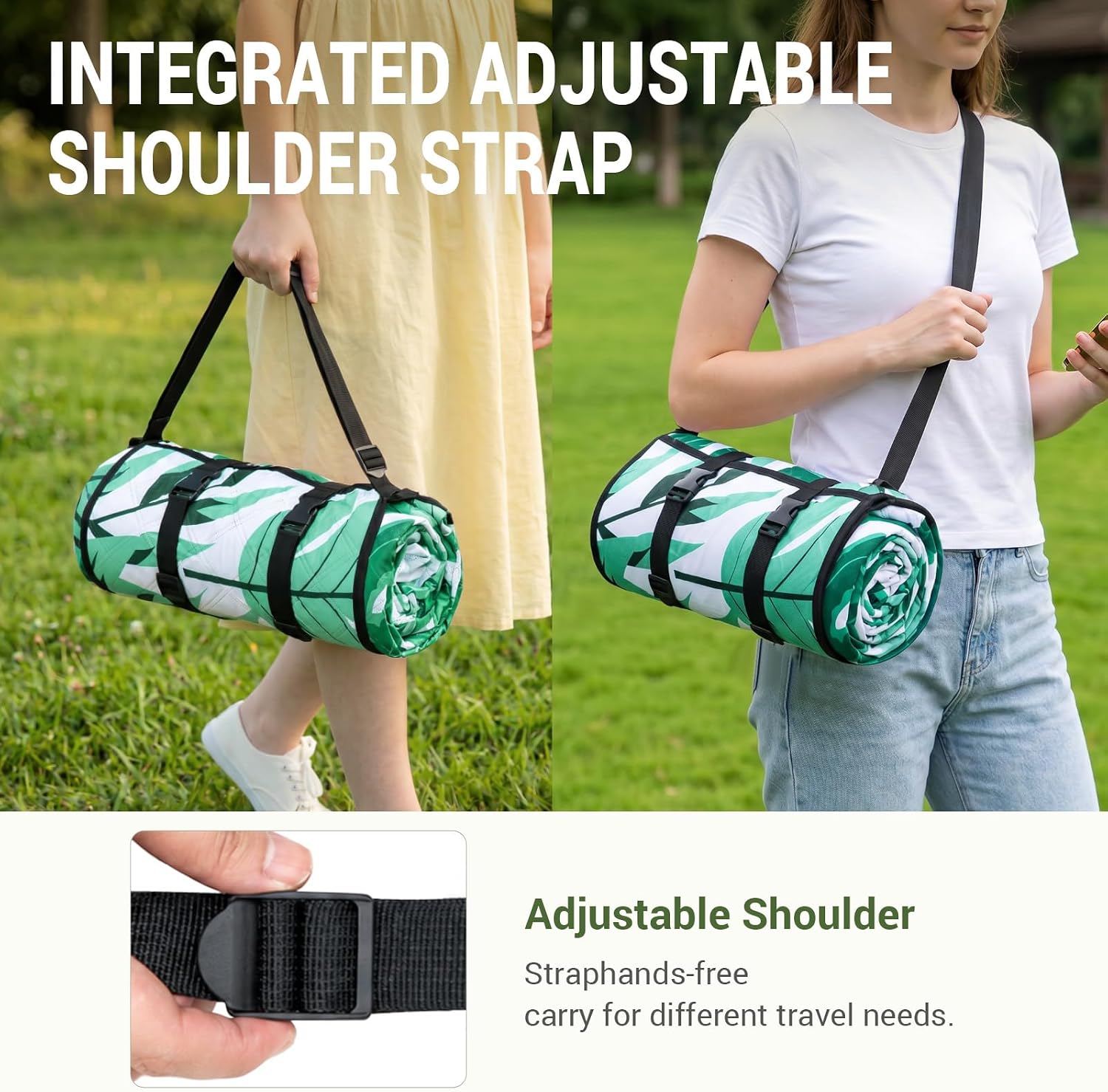 Thumbnail 3 de Wolfwise Telo Picnic Impermeabile 203 x 203 cm – Stuoia Campeggio Pieghevole con Cinghie e Tracolla, Verde
