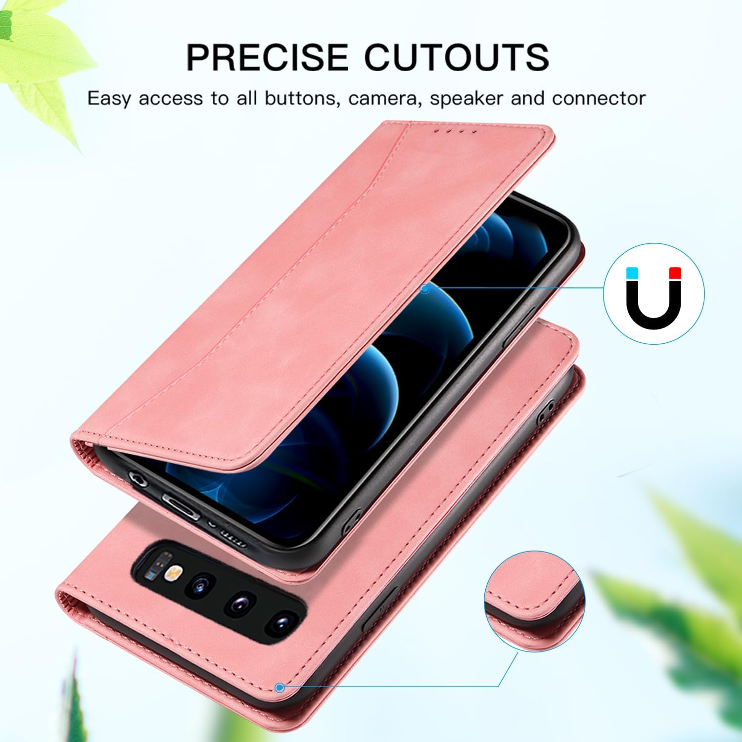 Thumbnail 3 de Leaisan Handyhülle für Samsung Galaxy S10 (Flip Cover, Premium-Kunstleder) in Rose Gold – mit Kartenfächern und Standfunktion