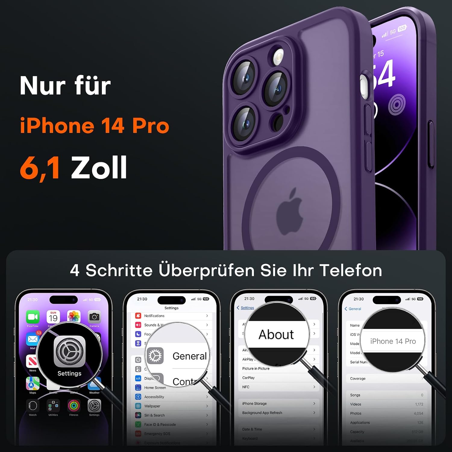 Detalle 2 de TOCOL iPhone 14 Pro Hülle MagSafe, Kameraschutz