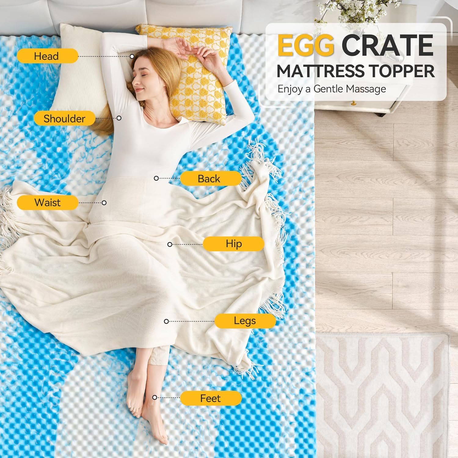 Thumbnail 1 de SINWEEK 2 Inch Egg Crate Memory Foam Mattress Topper - Twin, Soft, CertiPUR-US Certified