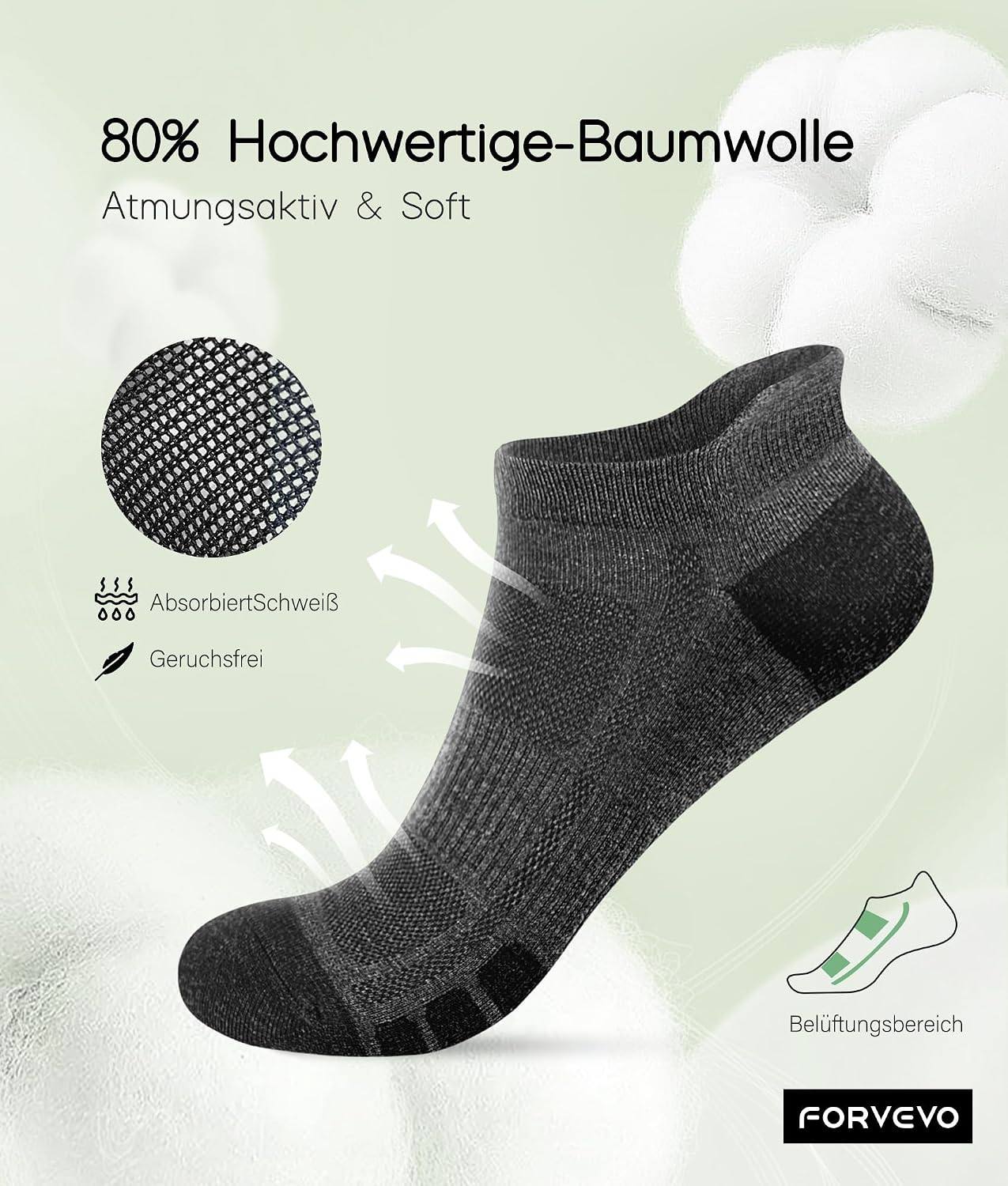Detalle 2 de FORVEVO Sneaker Socken 10 Paar für Sport