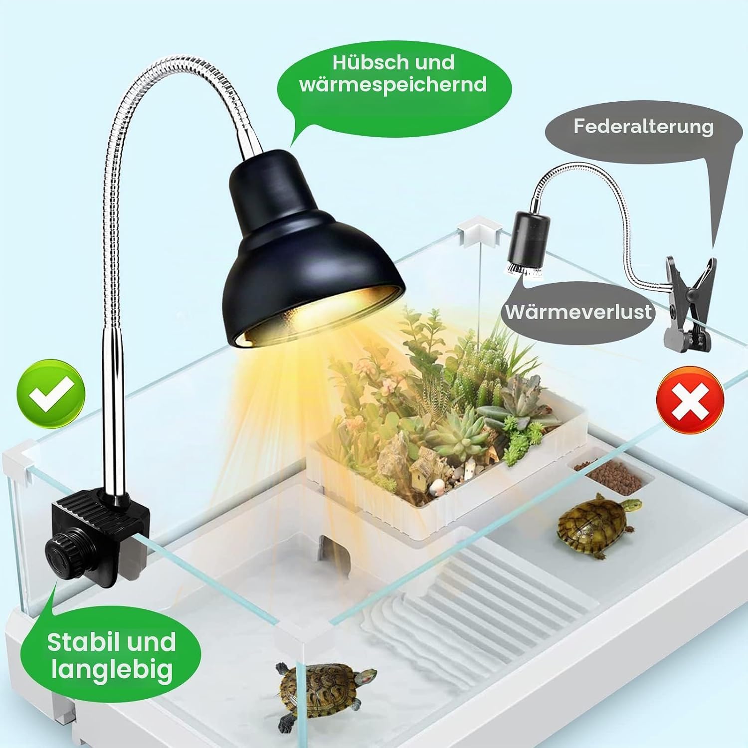 Detalle de PewinGo Schildkröte Wärmelampe, Wärmespotlampe für Aquarium Reptil mit 2 UVA UVB Basking Spot Glühbirnen und 360°Schwenkklemme für Schildkröte, Schlange, Eidechse usw, Orangefarbenes Licht
PewinGo Schildkröte Wärmelampe, Wärmespot…
