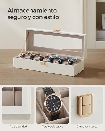 Detalle de SONGMICS caja para relojes de 6 compartimentos